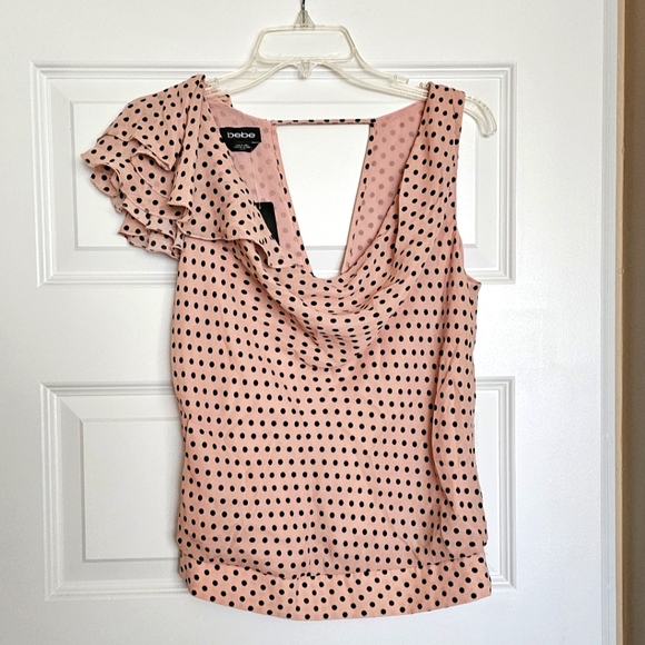 New Bebe Top Polka Dot Sleeveless Blush Pink $69 XS - Picture 1 of 5